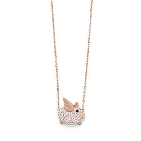 LND .925 Sterling Silver 16+2 CZ Flying Piggy Womens Necklace//Pendant